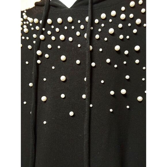 Karl Lagerfeld Paris Ladies Black Hoodie Top with Pearl detail Size Xl piece - Picture 5 of 6